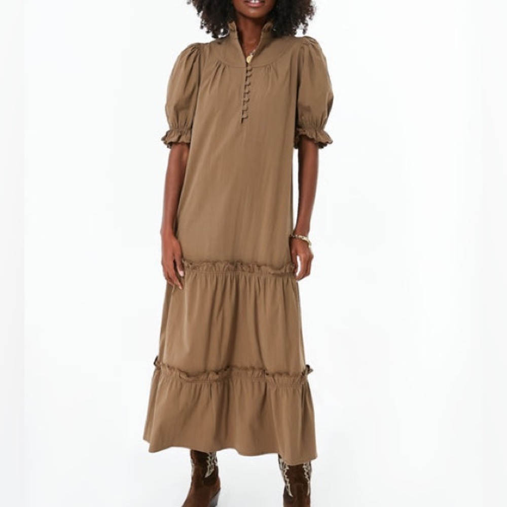 Tuckernuck Brown Maxi Sundress with Puff Sleeves